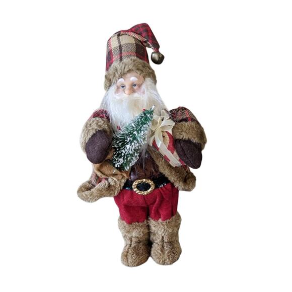 Standing Santa Woodland Rustic, 12" Tall, Holding Tree and Gift, Big Bold Buckle - Picture 1 of 7